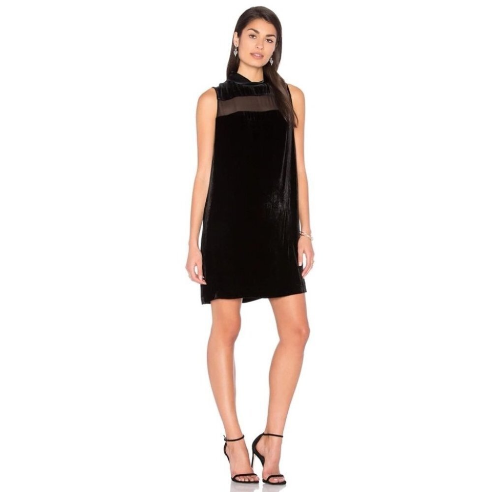Rag &  Bone Danni Black Velvet Midi Shift Dress with‎ Sheer Stripe Size 10